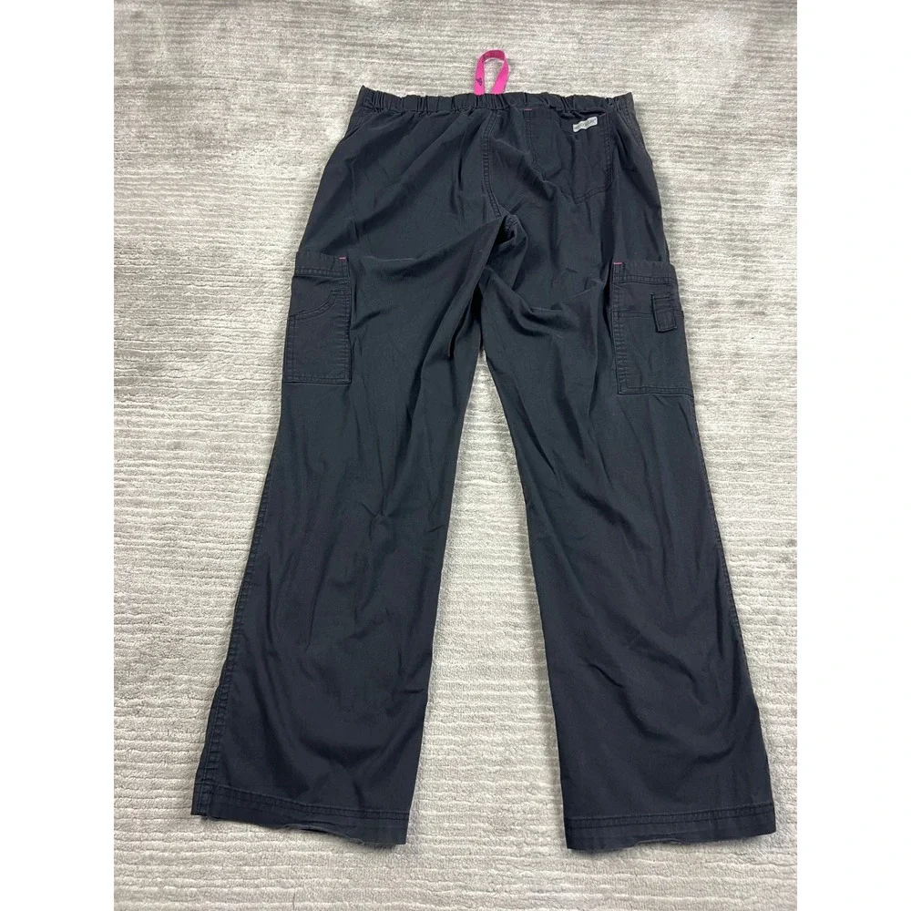 Koi Scrub Pants Womens Medium Black Pink 8761 BKRS Cargo Drawstring Straight Leg - Picture 8 of 10